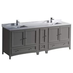 Oxford 84 in. Traditional Double Bath Vanity in Gray with Quartz Stone Vanity Top in White with White Basins