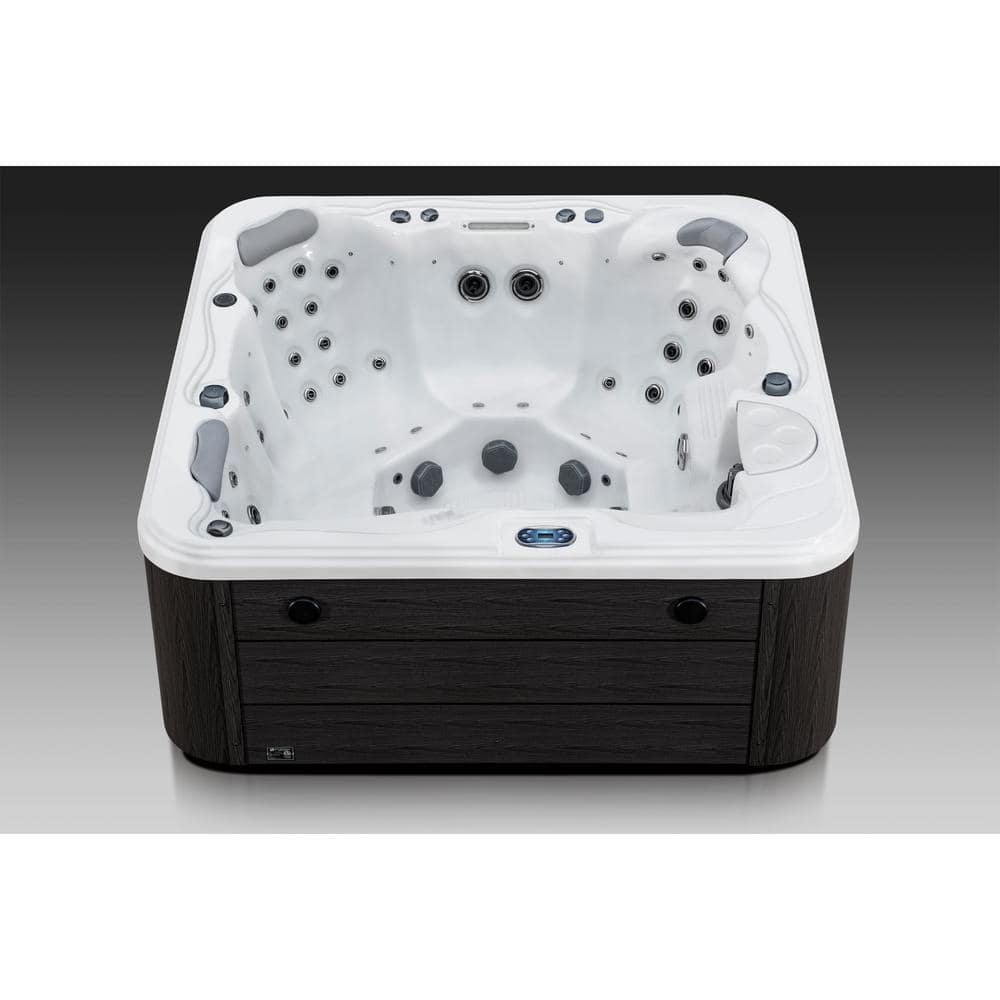 Gloss White and Grey 5-Person Rectangle Electric Hot Tub