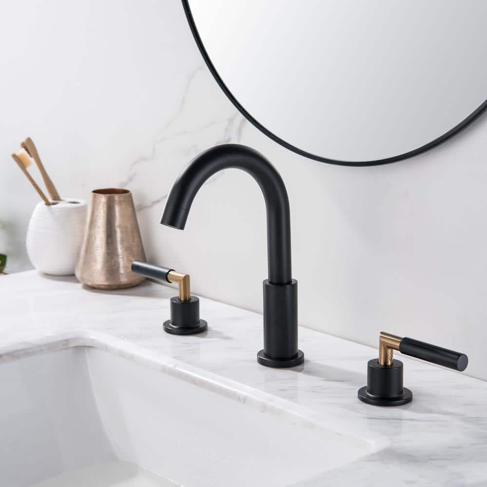 Matte Black and Brushed Gold Brass Double Handle Faucet