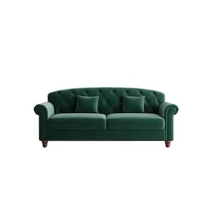 81.9 in Wide Rolled Arm Velvet Modern Rectangle Sofa in Green