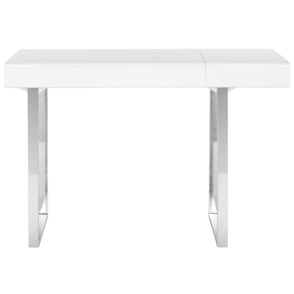 Elegant Transitional 53'' White and Chrome Home Office Desk with Drawer