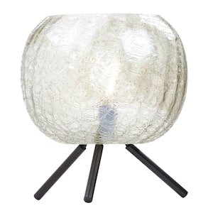 Mila 11.5 in. Black Tripod Table Lamp with Textured Green Luster Glass Globe Shade