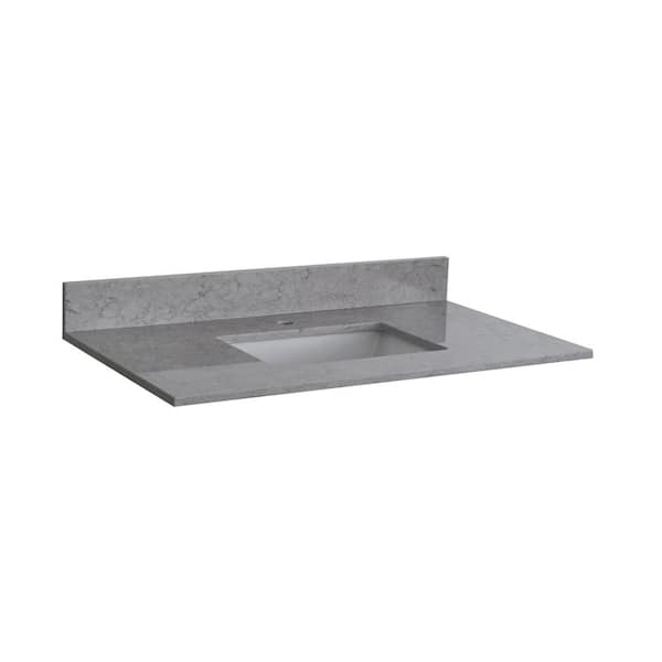 Unbranded 31 in. W x 22 in. D Engineered Stone Composite Vanity,Top in Carrara Gray,with White Rectangular Single Sink