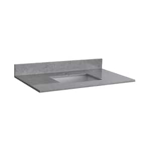 37 in. W x 22 in. D Marble Vanity Top in Gray with White Rectangular Single Sink and Single Faucet Hole