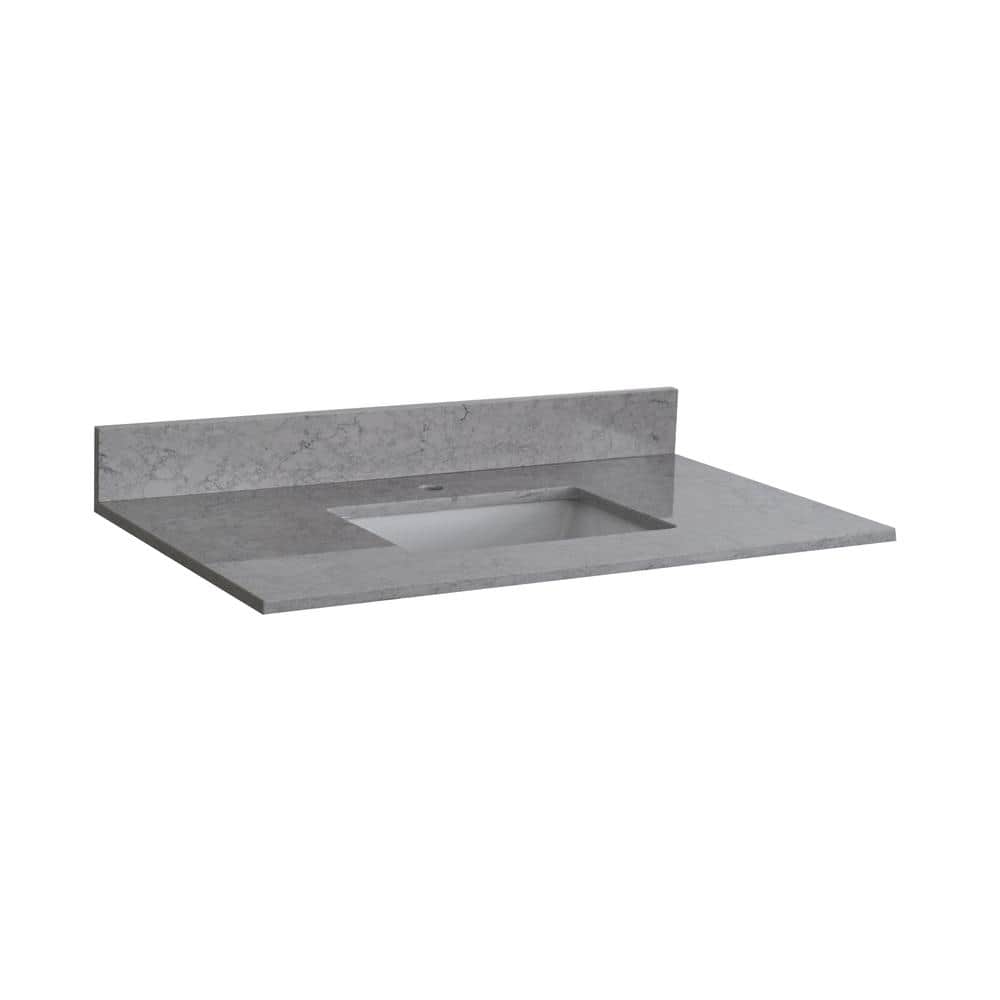Maincraft 37 in. W x 22 in. D Engineered Stone Composite Vanity Top in Gray with White Rectangular Single Sink and Backsplash -  HHKW50935003