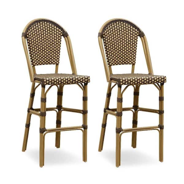 PURPLE LEAF French Stackable Wicker Outdoor Bar Stools Bar Height in Brown (2-Pack)