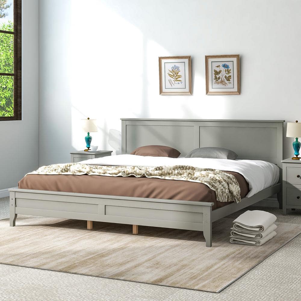 URTR 80 in. W Gray Modern King Size Platform Bed Frame with Headboard and  Footboard, Wood Bed Frame and Center Support Legs T-01163-E - The Home Depot