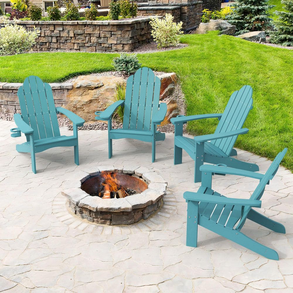 Recycled HIPS Plastic Lake Blue Weather Resistant With Cup Holder Outdoor Adirondack Chair For Patio and Pool(set of 4) price history on PriceWatchPro