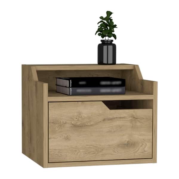 15.7 in. W x 13.3 in. D Brown Wood Decorative Wall Shelf-Modern Dual-Tier Design with Spacious Single Drawer Storage