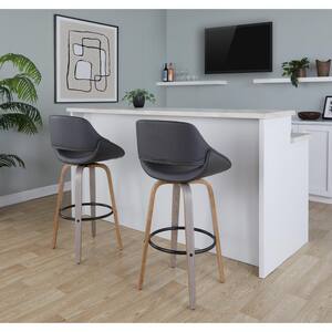 LumiSource Fabrico 29.5 in. Grey Faux Leather, Walnut Wood