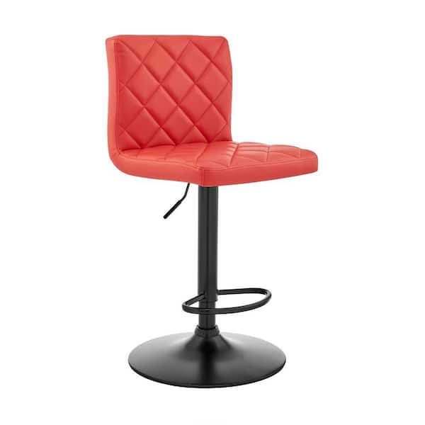 Benjara 32.28 in. Black and Red Low Back Metal Frame Bar Stool with Leather Seat