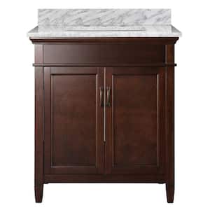 Ashburn 31 in. W x 22 in. D Bath Vanity in Mahogany with Carrara White Marble Top