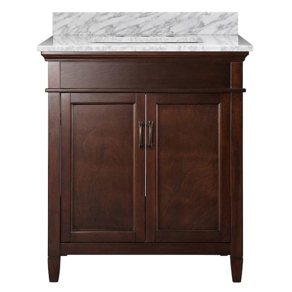 Ashburn 31 in. W x 22 in. D Bath Vanity in Mahogany with Carrara White Marble Top