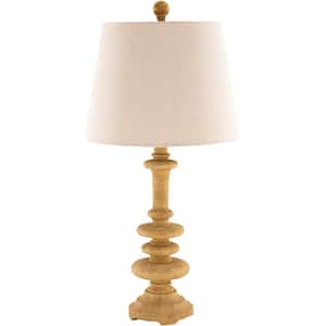 Kemerovo 24 in. Cream Indoor Table Lamp with Natural Barrel Shaped Shade