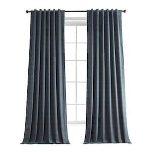 Deep Blue Lounge Embossed Velvet Curtains 50 in. W x 108 in. L Rod Pocket Room Darkening Curtain (Single Panel)
