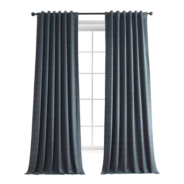 Exclusive Fabrics & Furnishings Deep Blue Lounge Embossed Velvet Curtains 50 in. W x 108 in. L Rod Pocket Room Darkening Curtain (Single Panel)