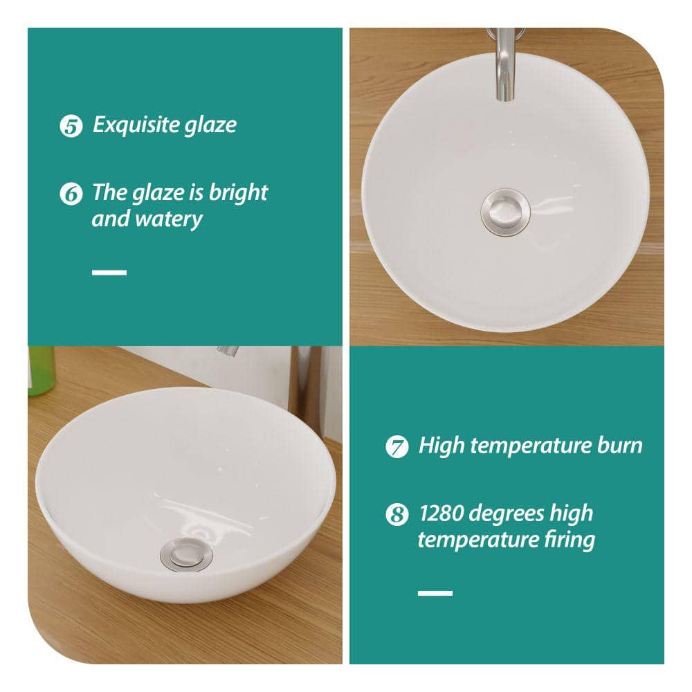 16 Inch White Ceramic Round Vessel Bathroom Sink