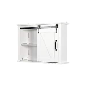27.16 in. W x 7.8 in. D x 19.68 in. H White Bathroom Wall Cabinet with 2-Adjustable Shelves and Barn Door