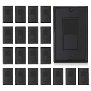 15 Amp Single-Pole Decorative Paddle Rocker Light Switch Glossy Black (20-Pack) with Wall Plate