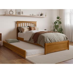 Everett Light Toffee Natural Bronze Solid Wood Frame Twin XL Platform Bed with Panel Footboard and Twin XL Trundle