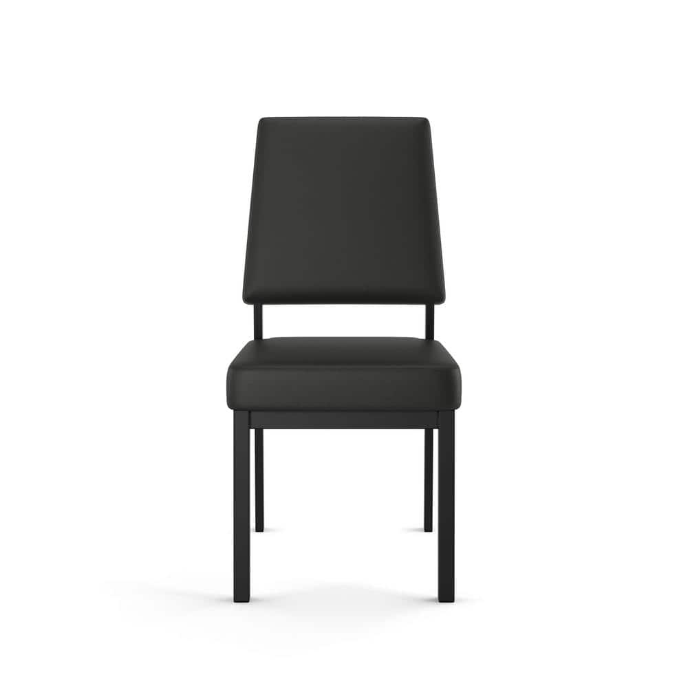 Charcoal Black Faux Leather Parsons Side Chair with Metal Frame