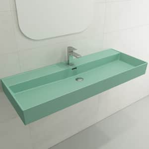 Milano Matte Mint Green 47.75 in. 1-Hole Wall-Mounted Fireclay Rectangular Vessel Sink with Overflow