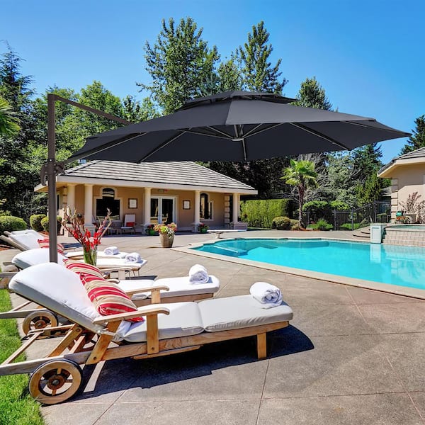 10 ft. Round Cantilever Tilt Patio Umbrella With Crank in Navy