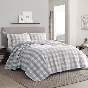 Eddie Bauer Fairview 3-Piece Gray Plaid Cotton King Quilt Set 200405 ...