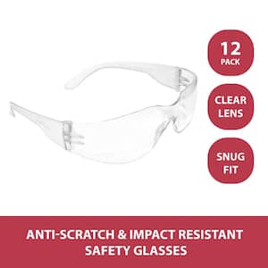 Clear Lens Clear Frame Safety Glasses, Anti-Scratch, Impact Resistant, One Size, Lightweight (Pack of 12)