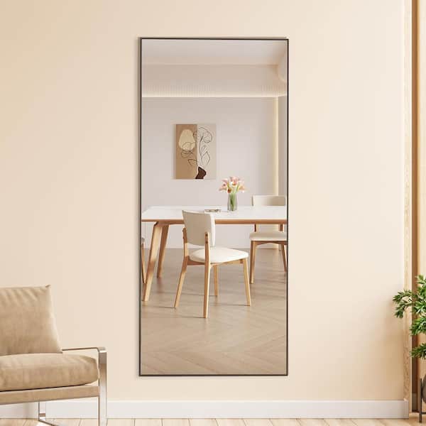 Unbranded Fourth Generation 31 in. W x 71 in. H Rectangle Solid Wood Frame Gray Decorative Dressing Mirror, for Living Room