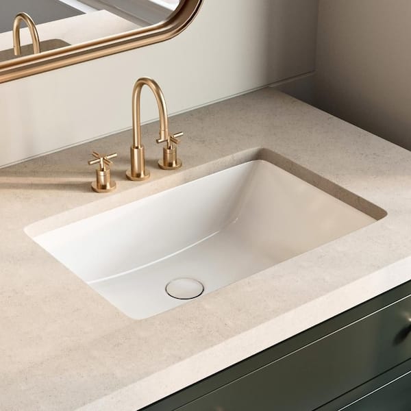 24 in. Rectangle Undermount Bathroom Sink Glossy White, Vitreous China Lavatory Vanity Sink for Bathroom with Overflow