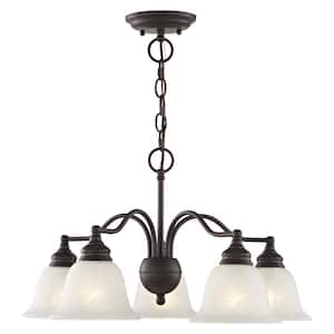 Woodside 24in. 5-Light Bronze Industrial Convertible Chandelier/Semi Flush Mount w/Alabaster Glass and No Bulbs Included