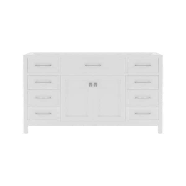 Virtu USA Caroline 60 in. W x 22 in. D x 33.5 in. H Bath Vanity Cabinet without Top in White