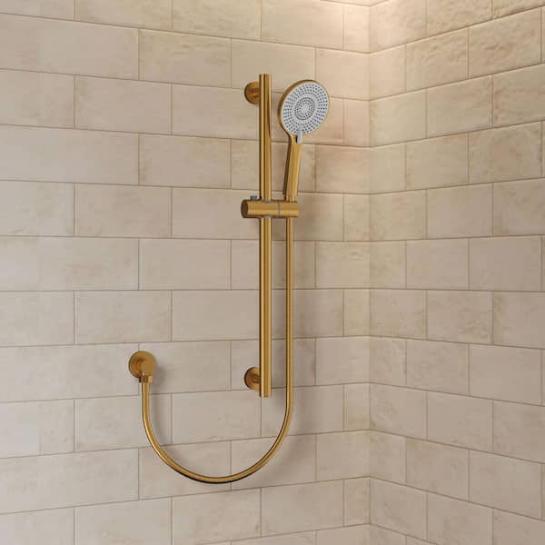 Minimalist 3-Spray Multifunction Wall Bar Shower Kit with Round Handheld Shower with Adjustable Bar in Brushed Gold