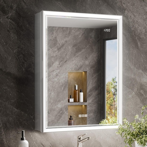 Anglora 24 W x 32 in. H LED Beveled Edge Rectangular Aluminum Recessed/Surface Wall Medicine Cabinet with Mirror-Right
