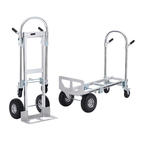 VEVOR 2-in-1 Aluminum Folding 1000 lbs. Capacity Hand Truck with Rubber Wheels Heavy-Duty Industrial Collapsible Cart
