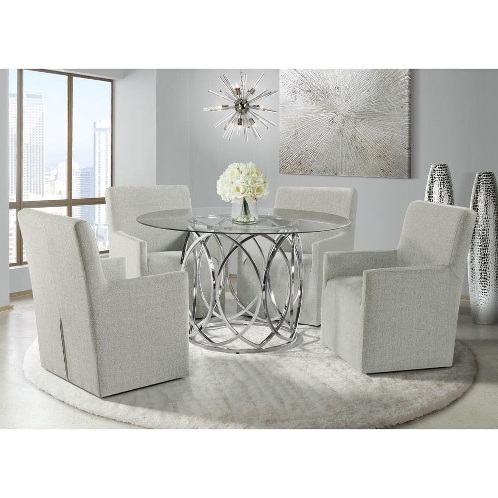 Gray Linen Upholstered Armchair with Casters