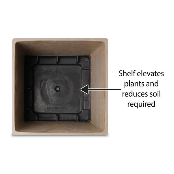 Algreen Valencia 16 in. Square Taupe Polystone Planter 17841 - The