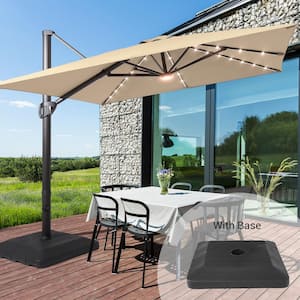 10 ft. x 10 ft. Aluminum Cantilever Offset Patio Umbrella Solar LED with a Base in Sand