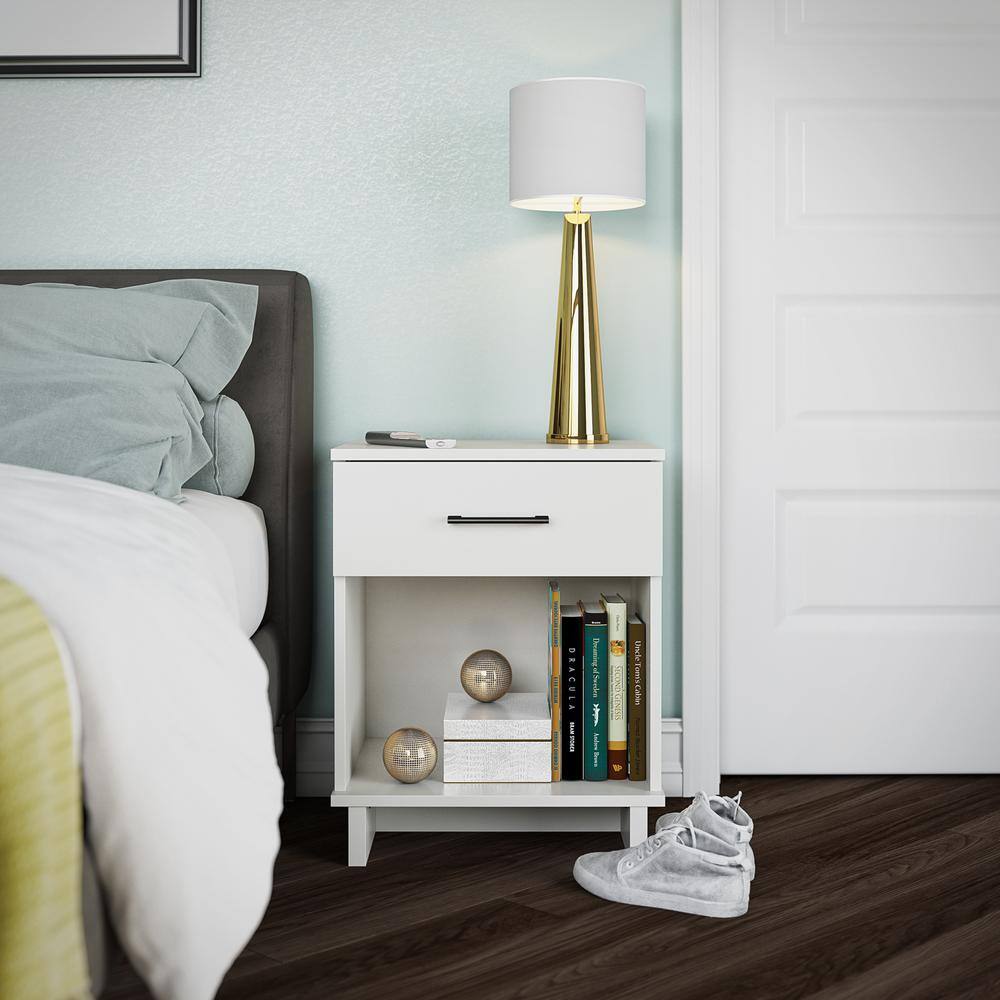 Julia Nightstand with 1-Drawer, White Stipple, 18.82 in W