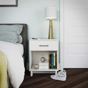 Julia Nightstand with 1-Drawer, White Stipple, 18.82 in W
