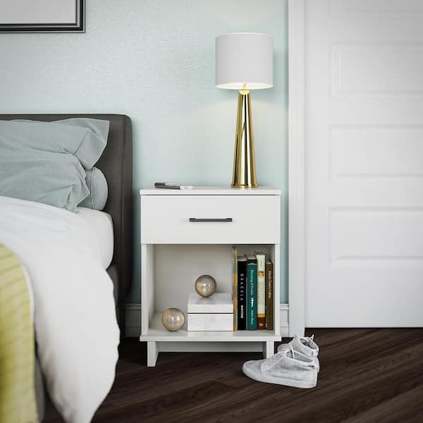 Ameriwood Home Julia Nightstand with 1-Drawer, White Stipple, 18.82 in W