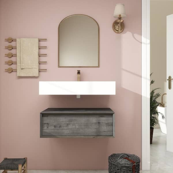 BV Better Vanity Alysa 30 in. W. x 20 in. D x 23 in. H Single Sink Floating Bath Vanity in Smoke Oak with White Acrylic Top