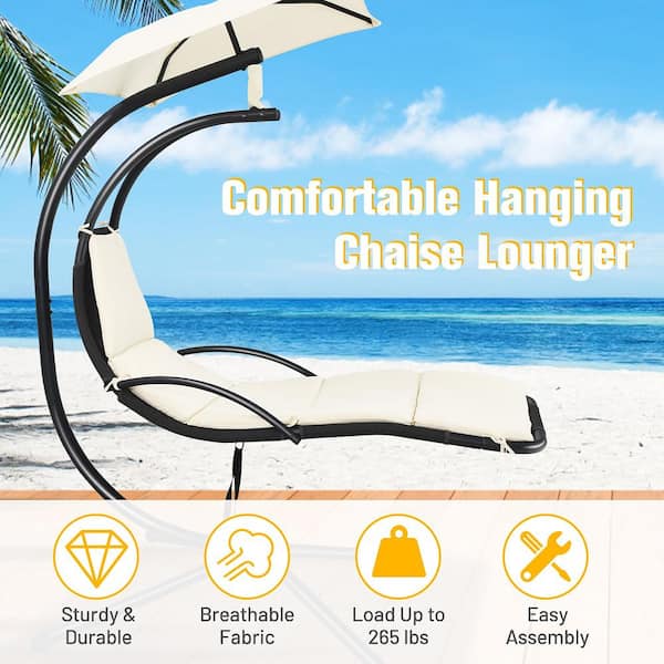 Metal Outdoor Patio Chaise Lounge Chair with Beige Canopy Cushions
