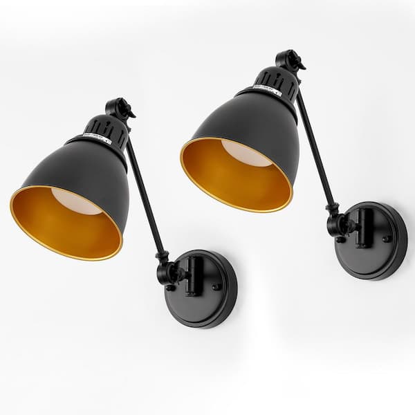 Emeritpro (2-Pack) 6.1 in. 1-Light Black and Gold Wall Sconce with Bell Shade, E26 Base, Bulbs Included, for Bedroom, Hallway