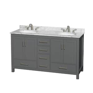 Sheffield 60 in. W x 22 in. D x 35 in. H Double Bath Vanity in Dark Gray with White Carrara Marble Top