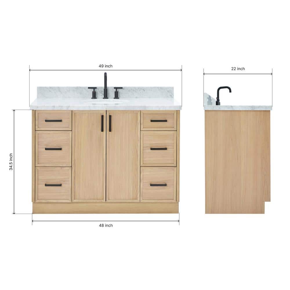 Kelly 49" Oak Single Sink Vanity with Carrara Marble Top
