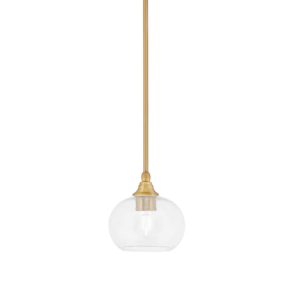 Sparta 100-Watt 1-Light New Age Brass Shaded Pendant Light Mini Pendant wit