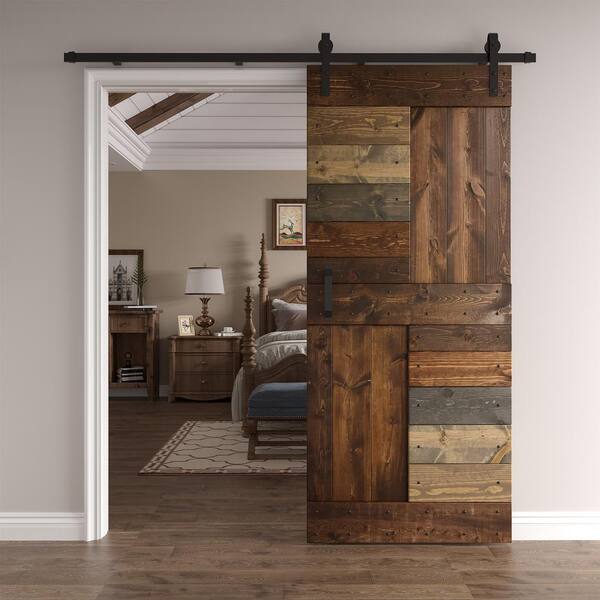 Wellhome S Series 36 In X 84 Multi Color Knotty Pine Wood Sliding Barn Door With Hardware Kit 79 Ws36 Kdefc1 Knotty Pine Wood Sliding Barn Door, Multiple Sliding Barn Doors