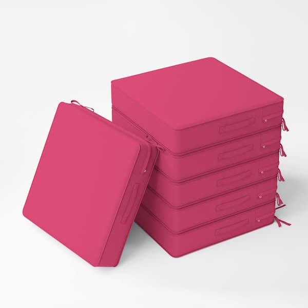 24 x 24 x 5 in. (6-Pack) Outdoor Waterproof Patio Furniture Replacement Seat Cushions with Ties and Handle, Pink